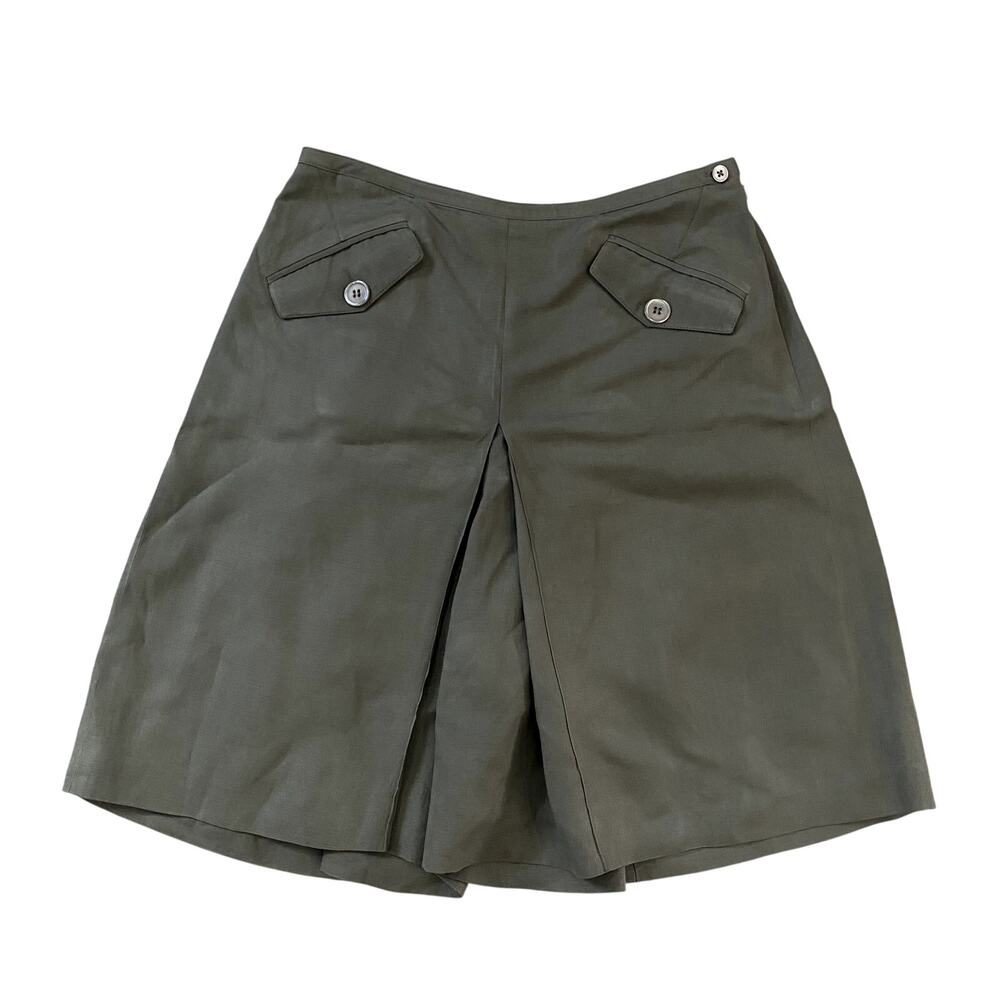 Worth Womens Olive Khaki Silk Linen Pleated Flap Pocket Tailored Shorts